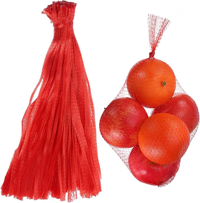 uxcell 100PCS Reusable Mesh Produce Bags, 13.8 Inches Egg Hatching Bags Washable Breathable Fruit Net Stretchable Mesh Netting Storage for Seafood Vegetable Onion Grocery Shopping, Red