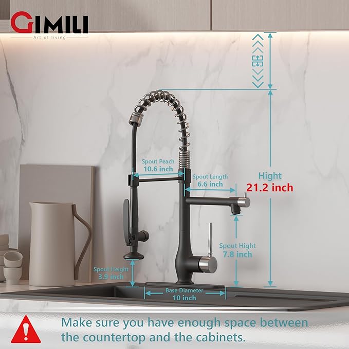 GIMILI Kitchen Faucet with Pull Down Sprayer Single Handle High Pressure Kitchen Sink Faucet Commercial Double-Headed Stainless Steel Kitchen Faucets Brushed Nickel and Black