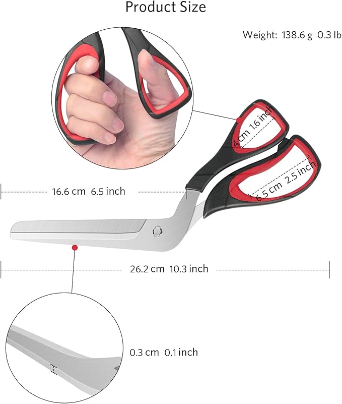 Pizza Scissors, Pizza Cutter with Ultra Sharp Detachable Blade and Ergonomic Soft Grip, 10.3Inch, Black&Red