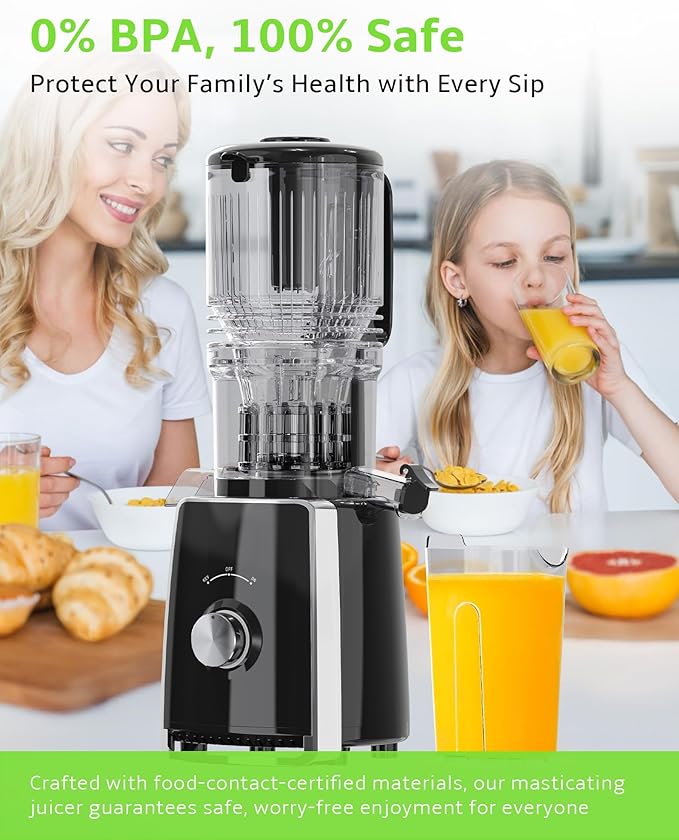 Slow Masticating Cold Press Juicer, 5.1" Wide Chute for Whole Fruits/Vegetables | Higher Juice Yield & More Nutrient Retention | BPA-Free | 300W Quiet Motor | Easy to Clean