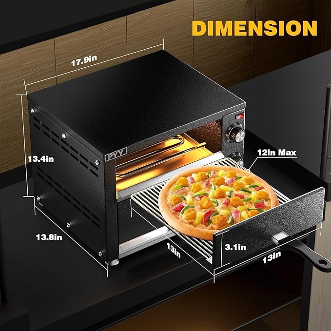 PYY Commercial Pizza Oven -12 Inch Double Decker Pizza Ovens 2-Layers Countertop Pizza Cooker Electric Indoor with Timer Stainless Steel Pizza Maker for Party Restaurant Home, Black