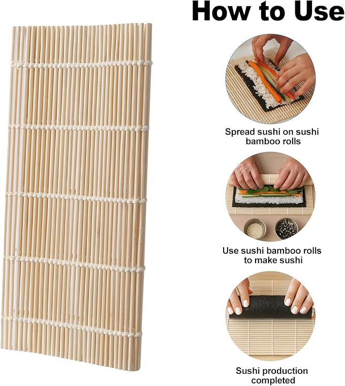 2PCS Bamboo Sushi Rolling Mat, White Sushi roll maker, Sushi making kit, Bamboo Sushi Rolling Mat