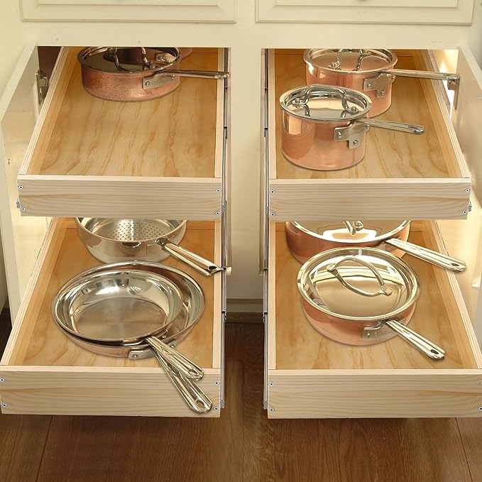 Pull Out Cabinet Organizer, 17''W×21''D×16''H Soft Close Slide Out Wood Drawer Shelves Storage for Kitchen, 2-Tier, Finished, Heavy-Duty, Bottom Assembly