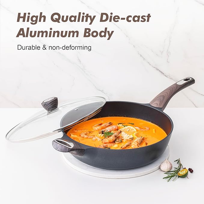 SENSARTE Non Stick Pots and Pans Set, Non toxic, Healthy Kitchen Induction Cooking Cookware Set with Frying Pans & Saucepan, PFOA PFOS APEO Free, Black, 14 pcs