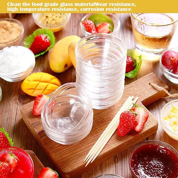 3-Inch Small Glass Bowls Set - Clear Tempered Glass Dessert and Sauce Bowls for Kitchen Prep, Desserts, Dips, Salads, and Candy