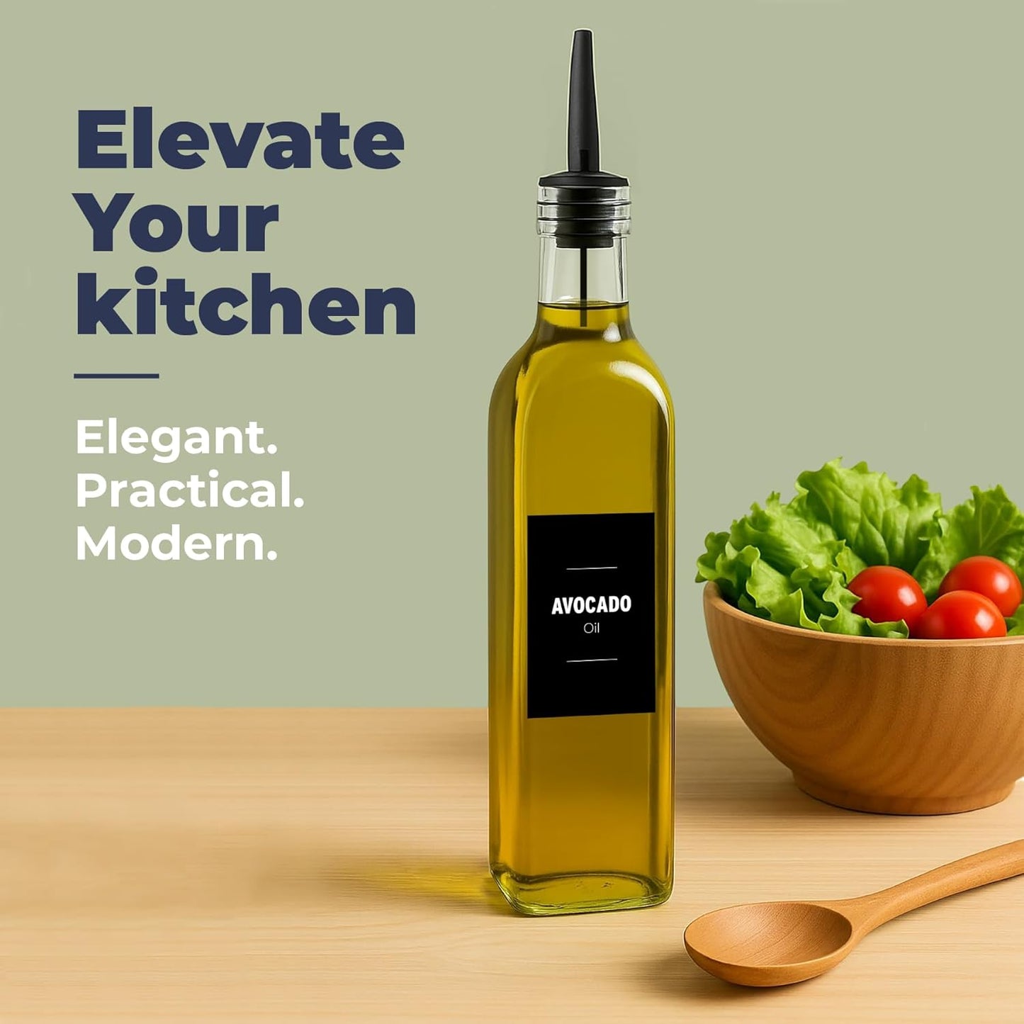 Olive Oil & Vinegar Dispenser Bottle Set with Stainless Steel Pourer, Funnel & Labels - Glass Kitchen Oil Cruet - Dispenser Bottle for Coffee Syrup, Soy Sauce, Cooking Sauces & More - 500ml - Set of 4