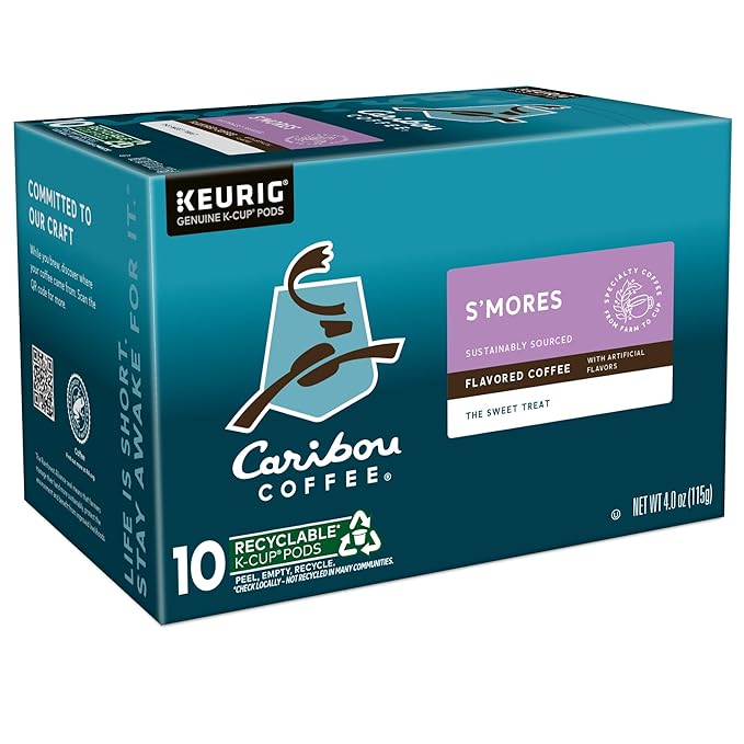Caribou S’mores Cabin Coffee, Single Serve Keurig K-Cup Pods, Medium Roast Coffee, 60 Count (6 Packs of 10)