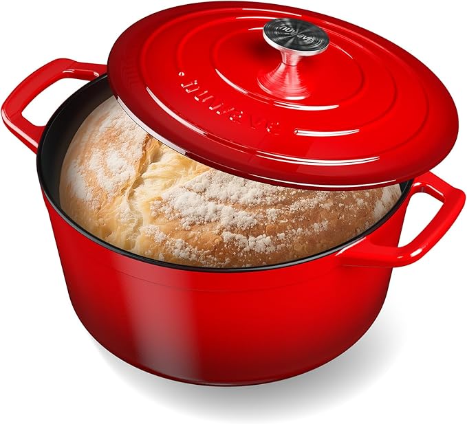 Nuwave 6QT Healthy Enameled Cast Iron Dutch Oven Pot with Lid, Heavy Duty 7-Layer Enamel, Enhanced Rust Protection, Dual Handles, Oven Safe to 500°F for Sourdough Bread Baking, Braise, Stew, Roast