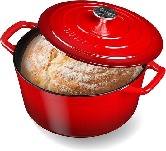 Nuwave 6QT Healthy Enameled Cast Iron Dutch Oven Pot with Lid, Heavy Duty 7-Layer Enamel, Enhanced Rust Protection, Dual Handles, Oven Safe to 500°F for Sourdough Bread Baking, Braise, Stew, Roast
