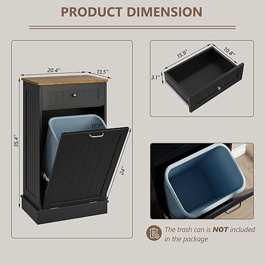 Tilt Out Trash Bin Cabinet Dog Proof Trash Can Holder Kitchen Island Without Garbage Bin or Tilt Out Laundry Hamper (Black)