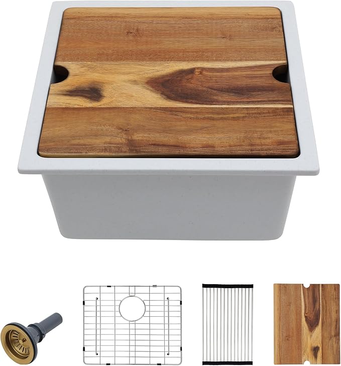 18 Undermount Bar Sink Workstation - Fulorni 18"x18" Undermount Wet Bar Sink White Granite Composite Quartz Classic Single Bowl Under Counter Small Kitchen Bar Prep RV Sink Basin