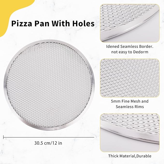 8 Pcs 12 Inch Pizza Pan with Holes Aluminum Mesh Pizza Screen Seamless Round Mesh Pizza Tray for Oven Nonstick Baking Pizza Sheet for Home Kitchen Bakery Restaurant BBQ Party Cookware Supplies