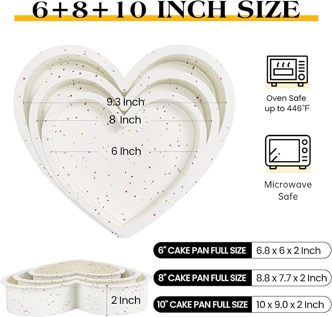 3 Pcs Silicone Heart Shaped Cake Pans 10 Inch 8 Inch 6 Inch Mini Small Large Heart Cake Pan Set Nonstick Silicone Heart Molds for Baking (Cream)
