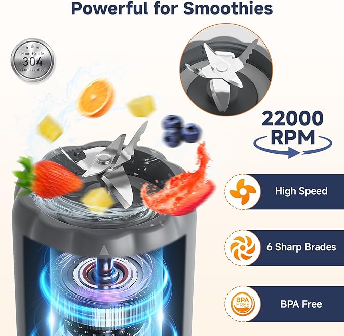 COKUNST 17Oz Portable Blender for Shakes and Smoothies, USB Rechargeable Smoothie Blenders with 6 Blades, Mini Mixer Personal Blender Juicer with Extra Handle Lid for Travel Gym Picnic Office