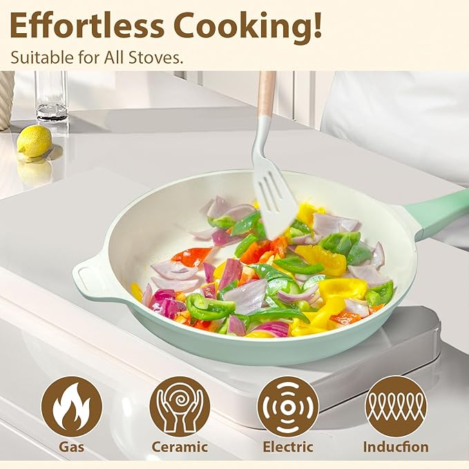 Romswi 23pcs Pots and Pans Set Non Stick, Kitchen Cookware Set with Casserole, Frying & Saucepans, Oven Safe & Stovetop Agnostic Non Toxic Cookware(Gas, Electric & Induction) - Green