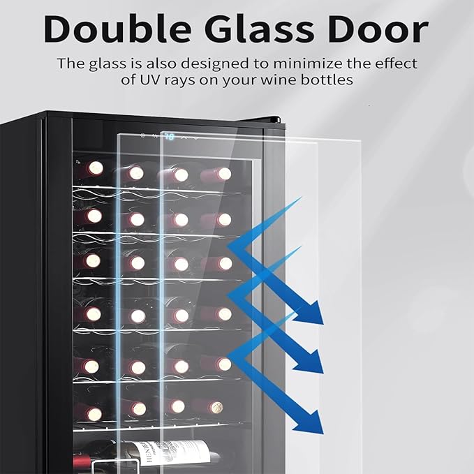 BODEGACOOLER 28 Bottle Compressor Wine Cooler for Home and Kitchen, Freestanding Mini Fridge with Digital Touchscreen, LED Display,Split Storage for Red & White Wines,Matte Black Refrigerator Home Bar