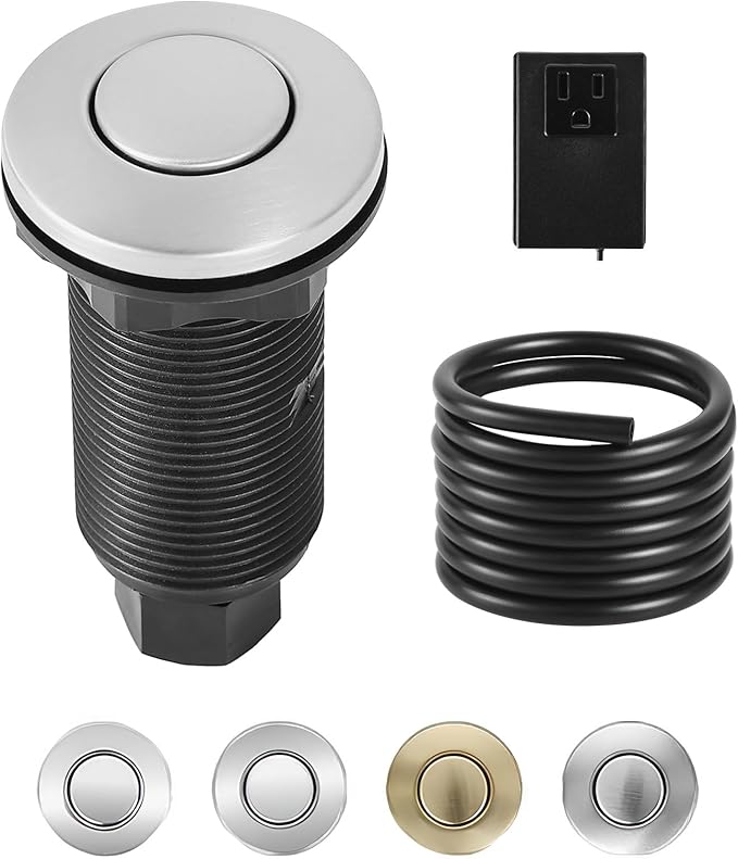 VEVOR Garbage Disposal Air Switch Kit, 3.5" Long Sink Top Air Switch for Food Waste Disposal, Brushed Silver Stainless Steel ON/OFF Air Push Button for Granite, Marble, and Quartz Countertops