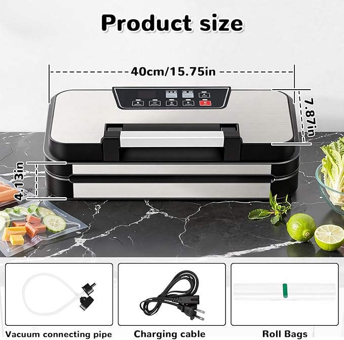 95Kpa Powerful Vacuum Sealer Machine, 11-in-1 Automatic Food Sealer with Double Seal, Built-in Cutter & Bag Storage, for Dry Moist Food Preservation, Extend Freshness 8X Longer