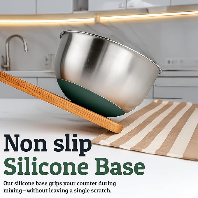 Priority Chef Stainless Steel Mixing Bowls with Lids Set, Metal Nesting Bowls with Airtight Lids, Graters, Non-Slip Base & Measurement Marks, Includes Utensil Set for Prep, Baking & Storage, Green