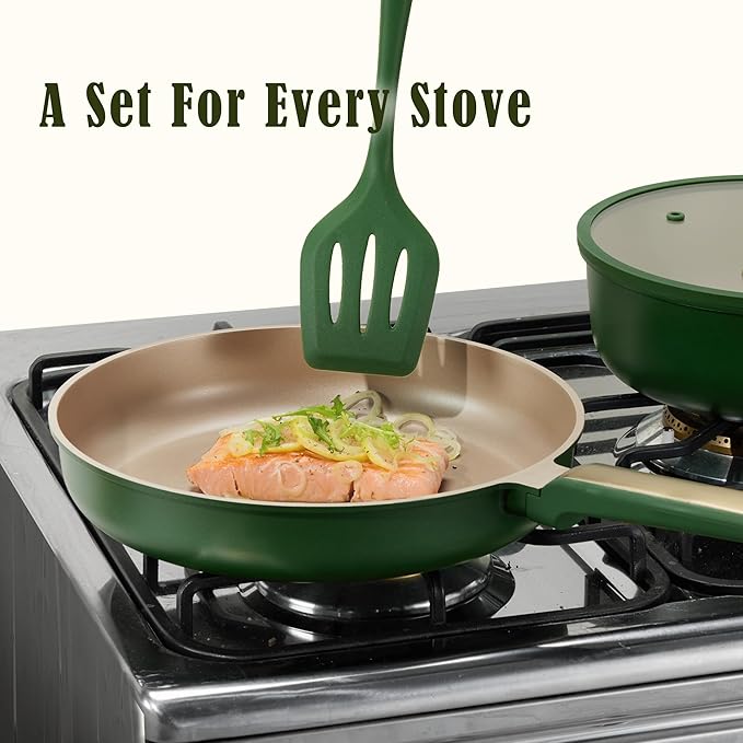 CAROTE Pots and Pan Set Non stick, Cookware Set, 18pcs NonStick Kitchen Set Induction Cookware Non-toxic Granite Cooking Set