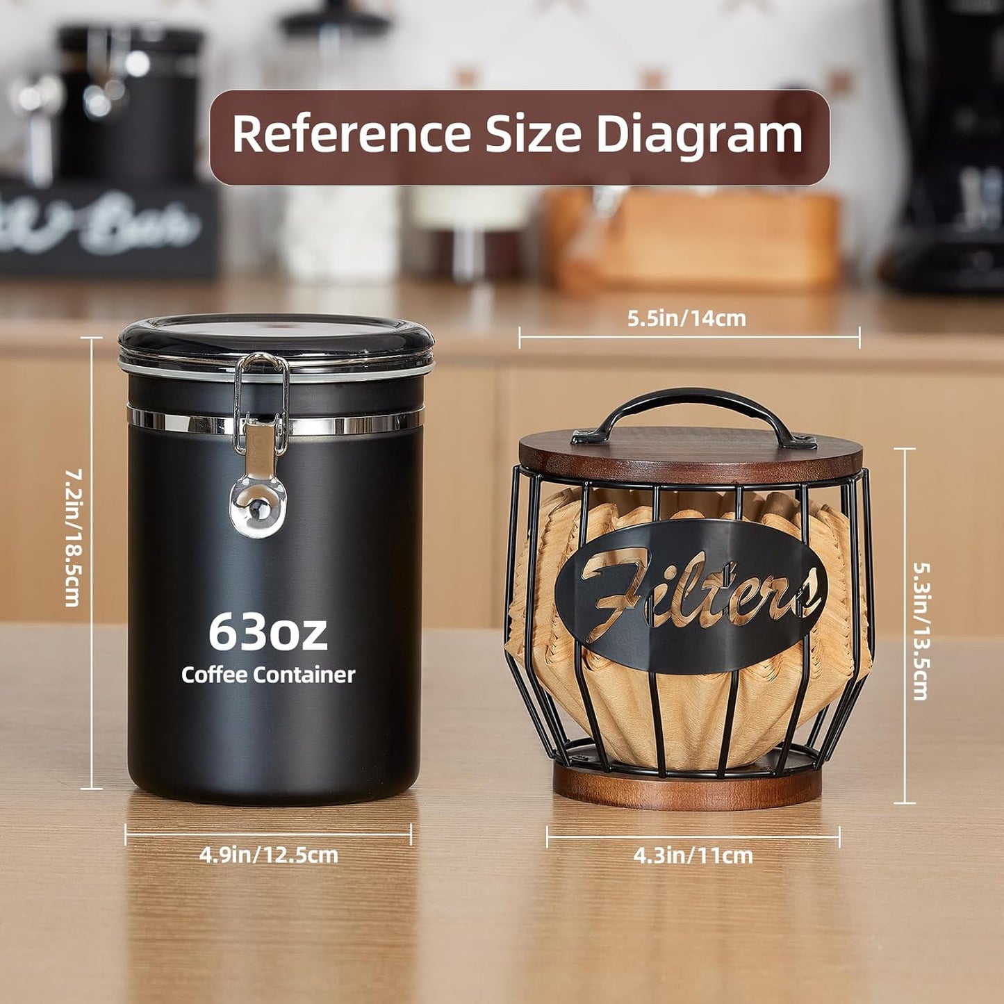 Yangbaga Coffee Filter Holder with Wood Lid,Wood and Metal Coffee Filter Storage Container Basket for Coffee Filters 2-4 Cup,Round Coffee Filter Holder Case for Counter,Coffee Bar Accessories decor