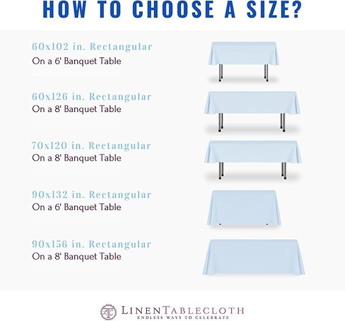 LTC LINENS Tablecloth 90 x 132-Inch Rectangular Polyester Tablecloth with Rounded Corners, Baby Blue, (90132-010171)