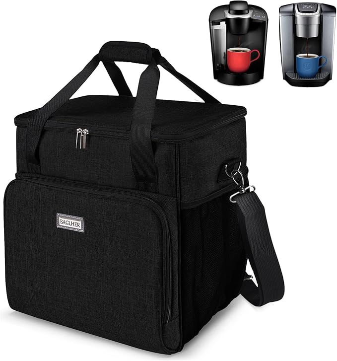 BAGLHER Coffee Maker Travel Bag Compatible with Keurig K-Classic、Keurig K-Elite、Keurig K-Compact or Other Accessories, Portable Coffee Maker Case with Shoulder Strap for Travel, Black