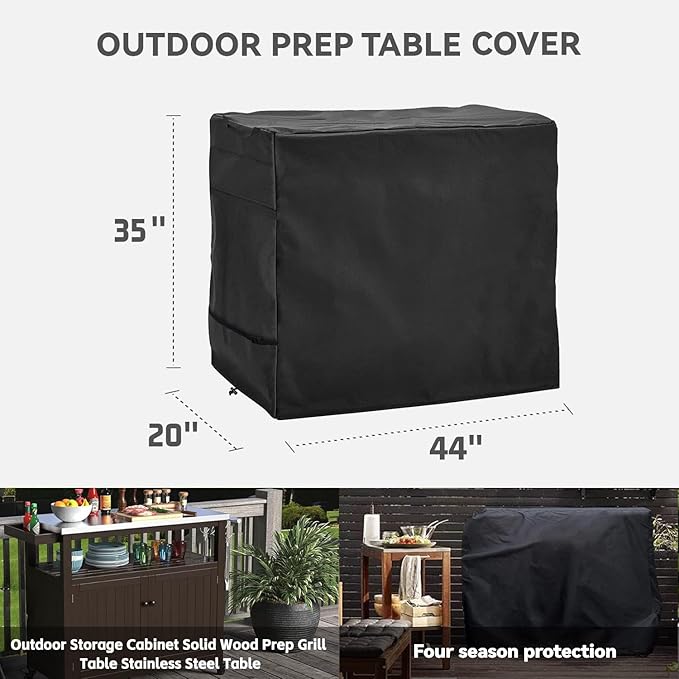 Outdoor Prep Table Cover- Heavy Duty Waterproof Cover for Outdoor Stainless Steel Table,Compatible with 44 inch Outdoor Utility Cart and Storage Cabinet Black