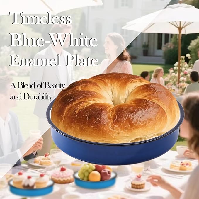 Enamel Large Roasting Pan 12.6 Inch Blue Baking Pan for Turkey Chicken Vegetables Round Cake Pan Dishwasher Safe Heavy Duty Bakeware With 2.4 Inch Depth Oven Broiler & Stovetop Safe