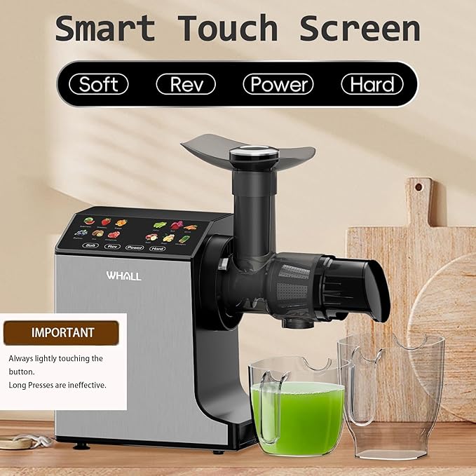 whall Masticating Slow Juicers, Juicer Machines, Cold Press Juicers, Professional Stainless Juice Machines for Vegetable and Fruit, Touchscreen Cold Press Juicer with 2 Speed Modes, Easy Clean,Grey