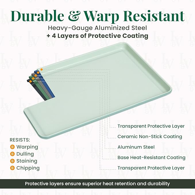 Larder & Vine 8-Piece Bakeware Set | Non-Stick Baking Set with Ceramic Finish | PFAS, PFOA, PTFE, and BPA Free Baking Essentials | Baking Sheets, Muffin Tins and Assorted Baking Pans | Sage