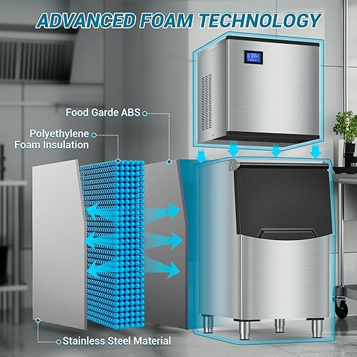 Commercial Ice Maker Machine - 500LBS/24H High Production, 350LBS Large Storage Bin, 156 Ice Cubes in 6-15 Mins | Stainless Steel Industrial Ice Maker for Restaurant, Bar, Cafe, Hotel, Event Venue