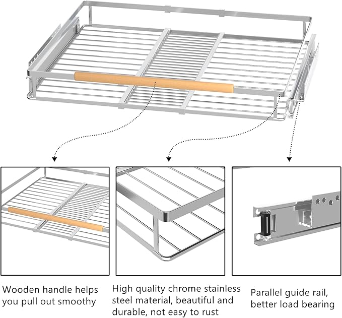 Pull Out Cabinet Organizer - Expandable Slide Out Pantry Shelves Heavy Duty Sliding Drawer Storage for Inside Kitchen Cabinet Under Sink, 12''-18.2''W x 16.9''D, 3 Pack