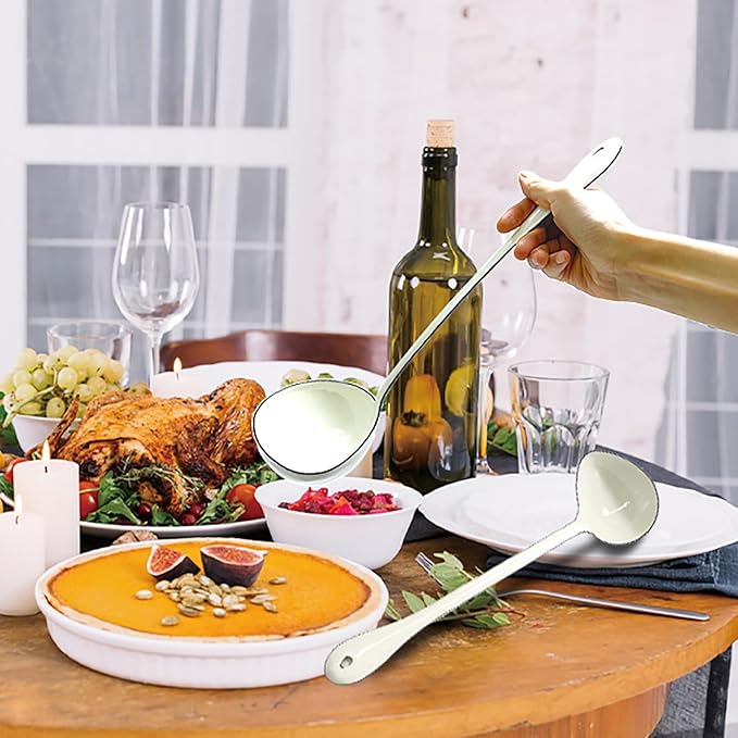 White Soup Ladle Spoons 13.7 Inch Big Serving Cooking Spoons Enamel Steel Stew Gravy Ladles for Serving