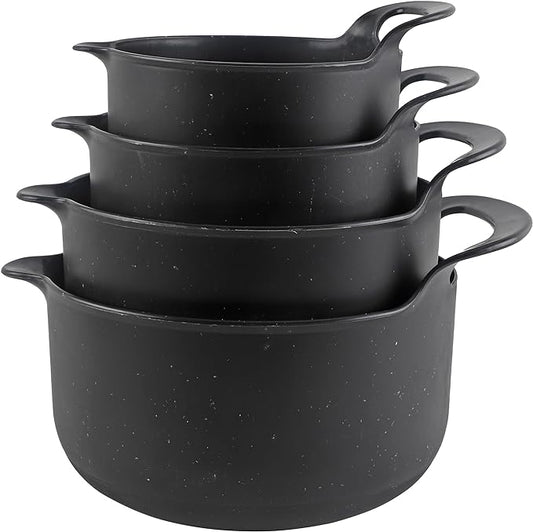 COOK WITH COLOR Nesting Plastic Mixing Bowl Set with Pour Spouts and Handles, Black Speckled, 4 Piece Non-Slip