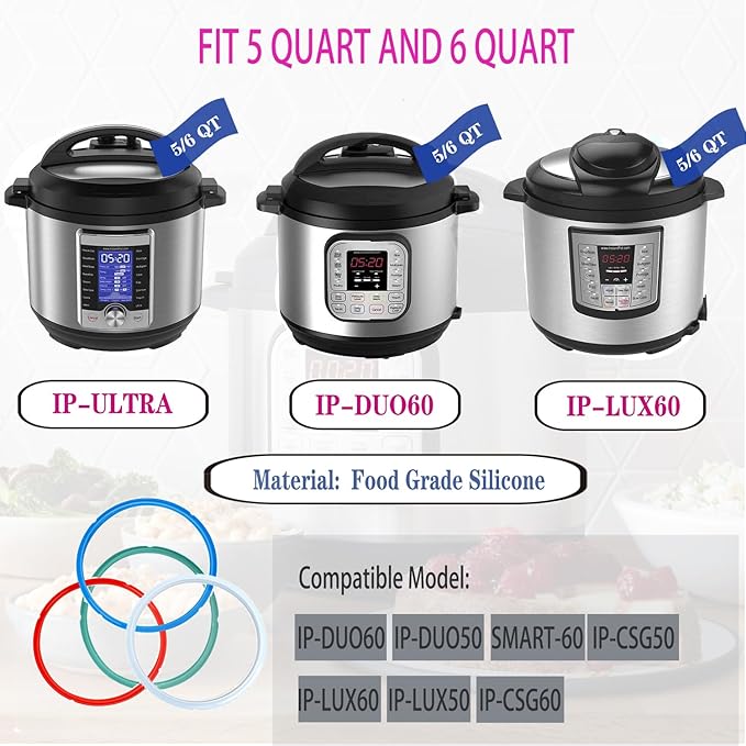 4 Pack Silicone Sealing Ring for InstaPot - Gasket Accessories for 8 Qt InstaPot - Replacement Silicone Gasket Seal Rings with 4 Colors(Red, Clear Green Blue) (8QT)