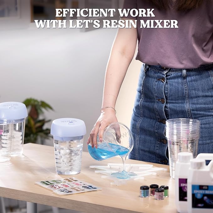 LET'S RESIN Resin Mixing Cups, 45pcs 32oz(1000ml) 2 Scales Accurate Paint Mixing Cup with Protective Gloves, Sturdy & Thick Disposable Measuring Cups for Paint, Pigments, Art, Auto Resin Mixer