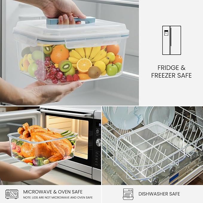 Large Glass Storage Containers with Lids 201oz Extra Large Big Airtight Glass Food Storage Containers for Rotisserie Chicken Watermelon Leftovers Marinade Turkey, BPA Free, Dishwasher Safe