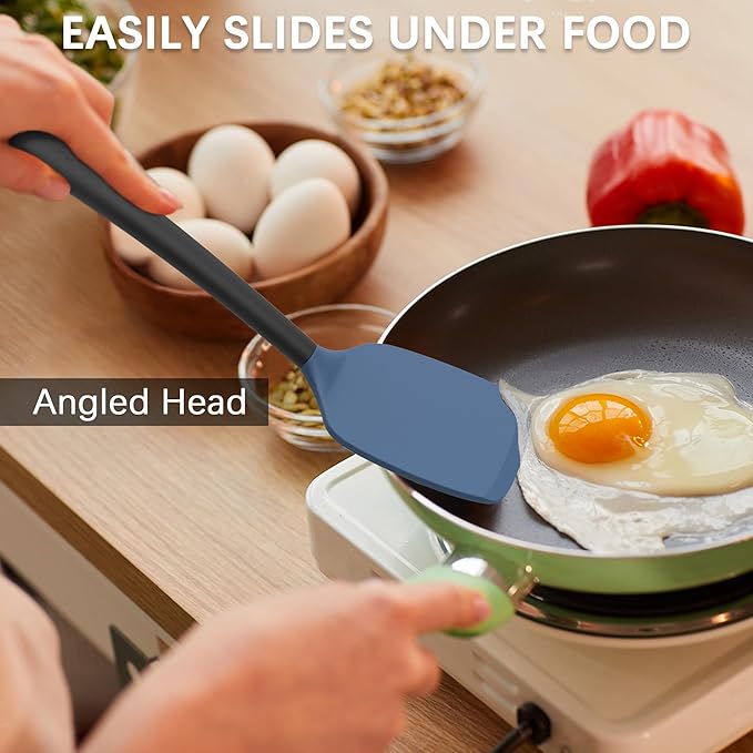Coukre 2 Pack Silicone Spatula Set, High Heat Resistant, BPA Free Kitchen Spatula, Solid & Slotted Turner for Non-Stick Pans, Sautéing, and Flipping (2, DarkBlue)