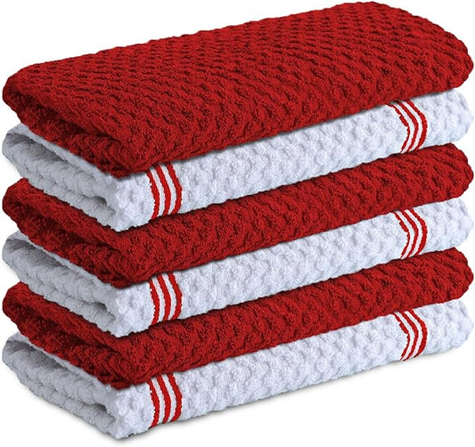 Infinitee Xclusives 100% Cotton Kitchen Towels - 15x25 Inch Ultra Soft Tea Towels, Super Absorbent Terry Dish Towel for Kitchen Linens |Passionate Red|