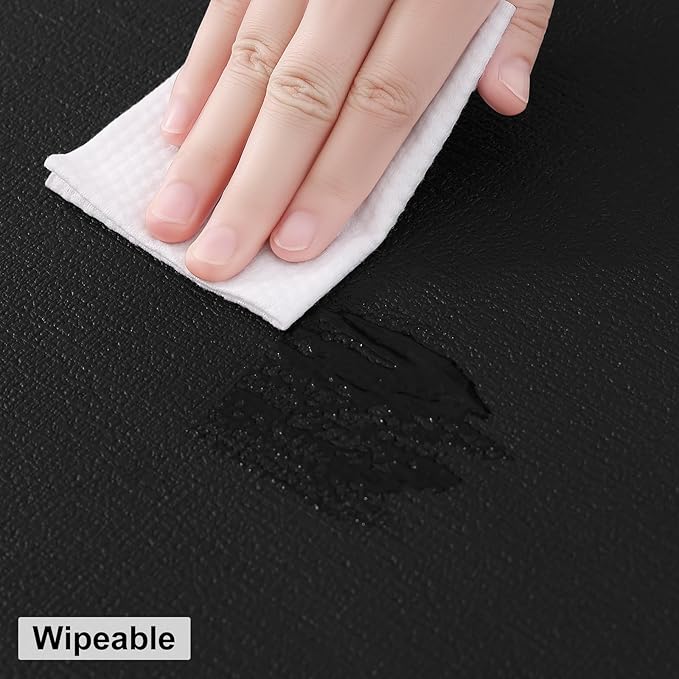 homing Round Faux Leather Placemat and Coaster 6 Packs, Washable Heat Resistant Dining Place Mats, Wipeable Double-Sided Table Mats for Indoor and Outdoor, Diameter 13 and 3.93 inch, Black