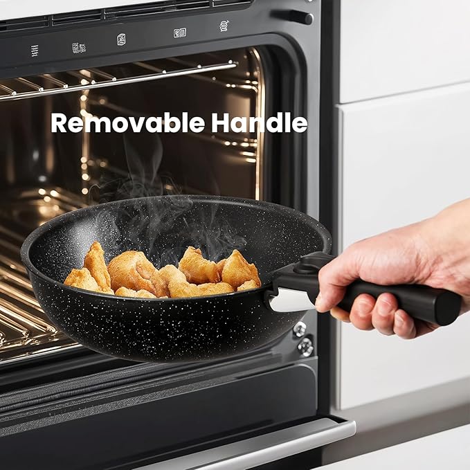 12 Pcs Pots and Pans Set, Nonstick Kitchen Cookware Sets Detachable Handle, Induction Healthy Non Stick RV Cookware, Dishwasher ＆ Oven Safe, Black