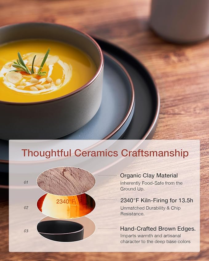 Famiware Nebula Ridge Stoneware Dinnerware Sets for 8, 24 Pieces Plates and Bowls Sets, Dishes Set, Microwave and Dishwasher Safe Kitchen Plates, Multi-color