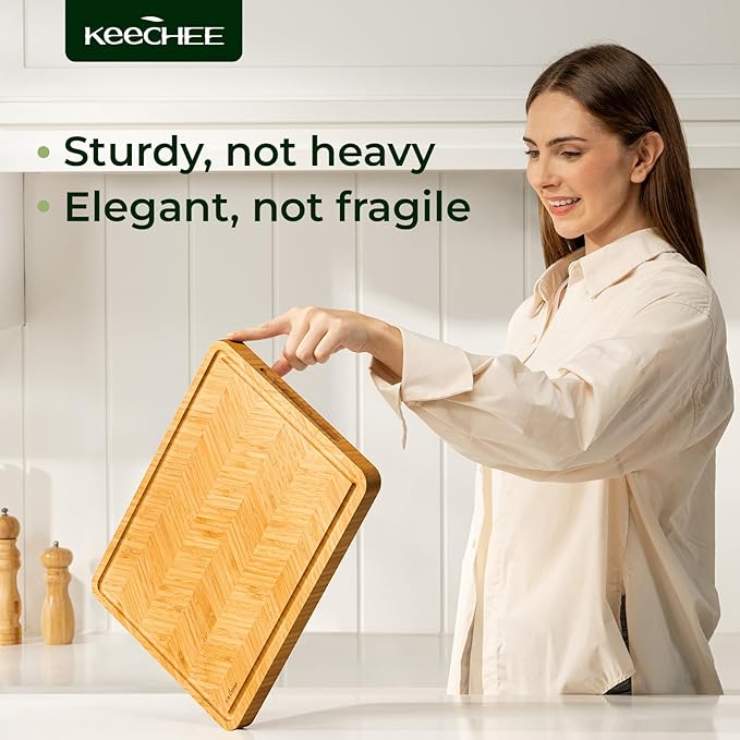 Atelier Collection Bamboo Cutting Board Set of 3, Reversible Boards for Kitchen with Juice Grooves, Handcrafted Luxury Cutting Boards, Large Wood Chopping Board for Cooking and Serving