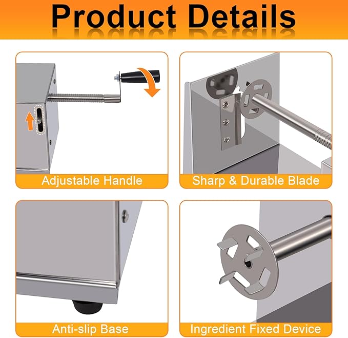 Twisted Potato slicer, Cortador de Papas en Espiral Tornado Curly Fry Cutter with Stainless Steel skewers, Manual Spiral French Fries Cucumbers Carrots DIY BBQ Slicer with Reusable Stick
