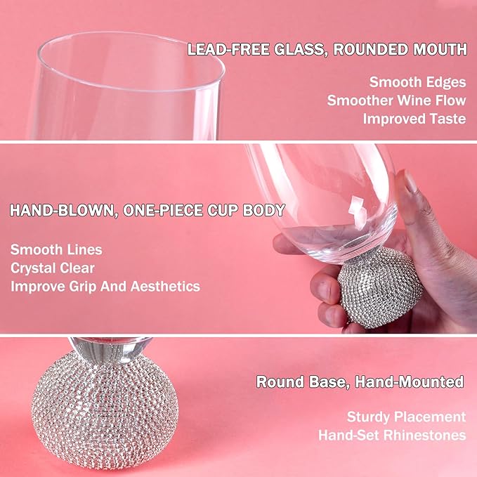 Wine Glasses Set of 4,Stemless Wine Glass,Unbreakable Crystal Fancy Glasses,15 Oz Short Handle Red/White Glasses,Unique Wine Gifts for Women,for Home Bar, Party, Birthday (Pink)