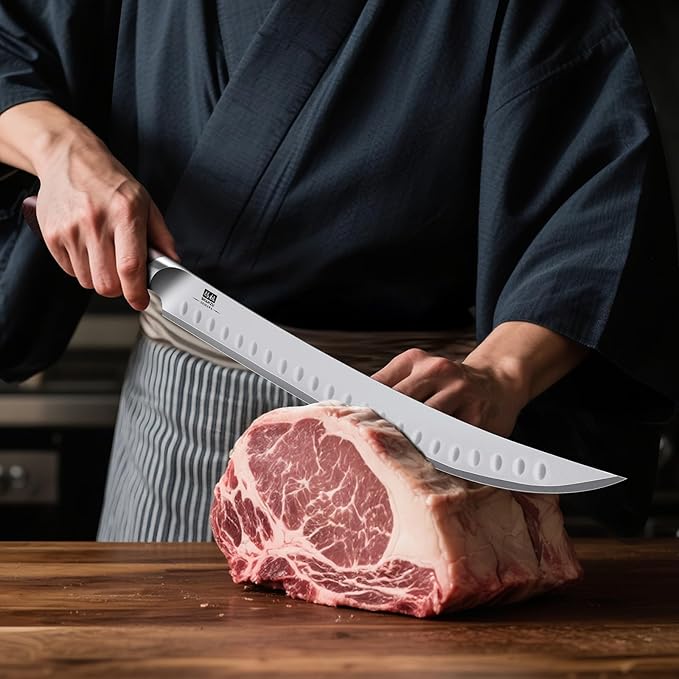 SHAN ZU Brisket Slicing Knife, 11.6 Inch Carving Knife Japanese High Carbon 10Cr15Mov Stainless Steel, Professional Ultra Sharp Meat Cutting and BBQ knife with Ergonomic Pakkawood Handle