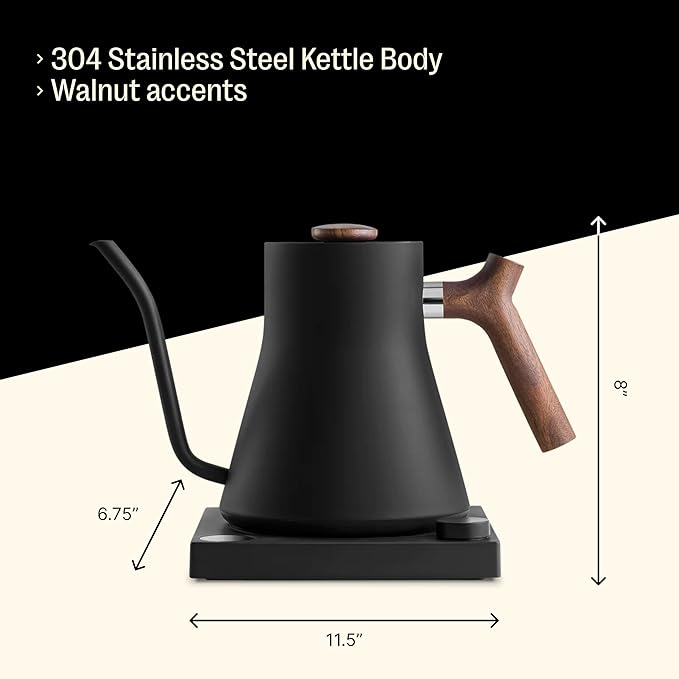 Fellow Stagg EKG Electric Gooseneck Kettle - Pour-Over Coffee and Tea Kettle - Stainless Steel Water Boiler - Quick Heating for Boiling Water - Matte Black With Walnut Handle