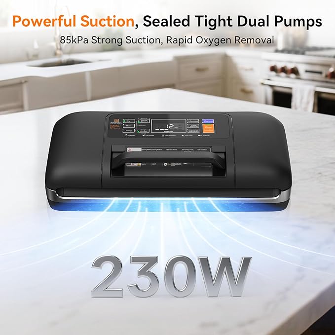85Kpa Vacuum Sealer Machine, 10-in-1 Full Automatic Food Saver with Easy-Lock Handle, Double Heat Seal, Built-in Cutter & Roll Storage for Dry/Moist Foods, Includes Bags & External Hose