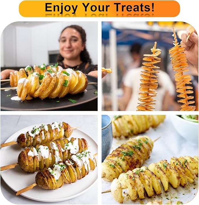 Twisted Potato slicer, Cortador de Papas en Espiral Tornado Curly Fry Cutter with Stainless Steel skewers, Manual Spiral French Fries Cucumbers Carrots DIY BBQ Slicer with Reusable Stick